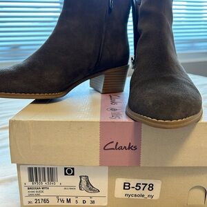 Clarks Brown Ankle Boots with Elastic Panels